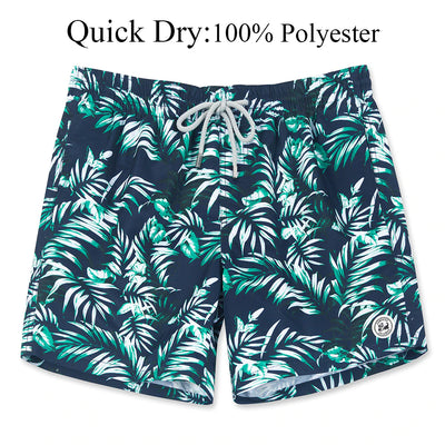 Quick-drying green floral Swim Trunks
