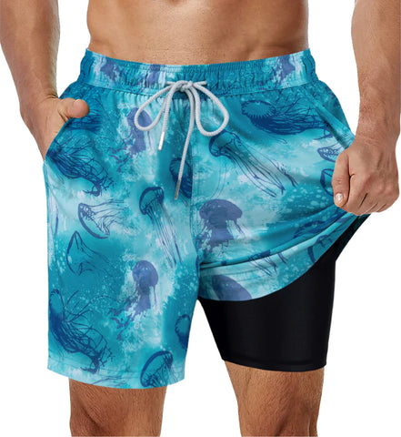 2 in 1 Stretch Gym Shorts Jellyfish