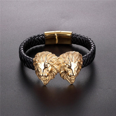 Gold Lion Genuine Leather Bracelet