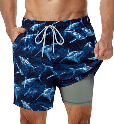 Pantalones cortos de gimnasia elásticos 2 en 1 Shark